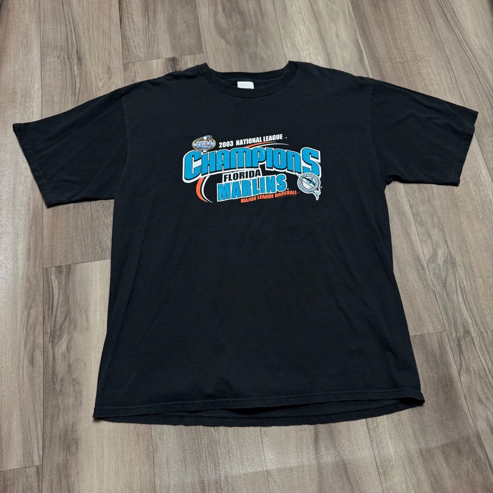Vintage 2003 Florida Marlins NL Champions T-Shirt CSA Black XL MLB Baseball